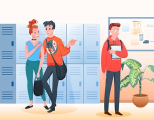 Stop bullying concept, sad unhappy school boy teenager surrounded by laughing classmates