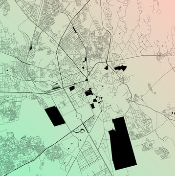 Marrakesh, Morocco (MAR) - Urban vector city map with parks, rail and roads, highways, minimalist town plan design poster, city center, downtown, transit network