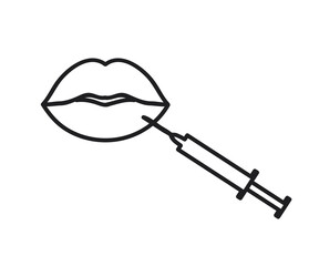 Lip augmentation with Botox. Beautiful lips and injection. Symbol. Vector illustration.