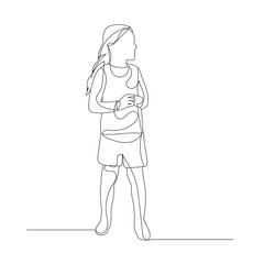 isolated, one line drawing little girl