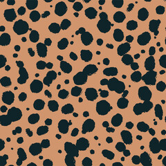 Vector cheetah skin seamless pattern. Trendy wild animal leopard spots, hand drawn brown texture for fashion print design, fabric, cover, wrapping paper, background, wallpaper