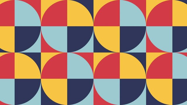 Retro geometric pattern with animated tiles in warm color palette. Simple motion graphic seamless looped animation in vintage flat style