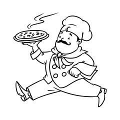 Pizza chef. Funny runnung man. Emblem design