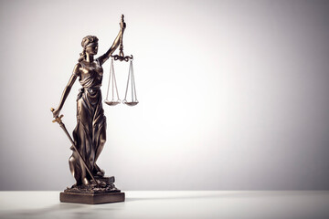 Legal and law concept statue of Lady Justice with scales of justice background - 420413260