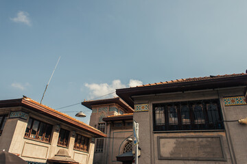 Mosaic on facades of buildings with sky at background in Istanbul, Turkey