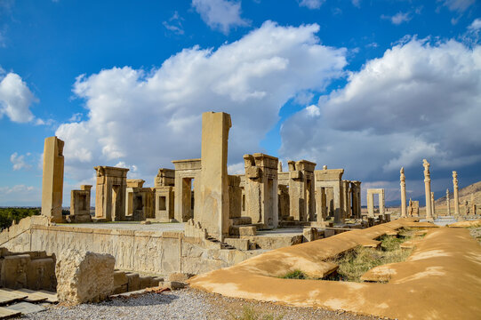 Ruins of Persepolis, the ancient ceremonial capital of the Persian Achaemenid Empire (c. 550â€“330 BC), located near Shiraz, Iran