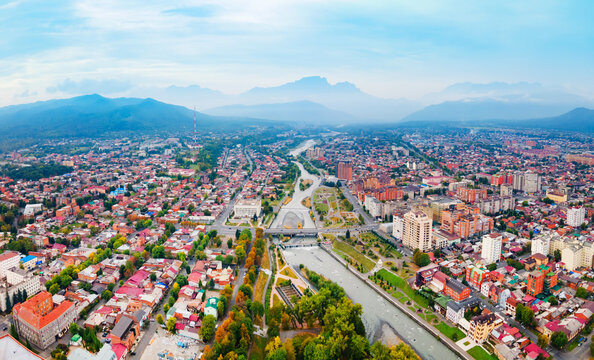 Vladikavkaz city aerial panoramic view