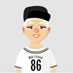 Elderly woman is fashionable. cap. Grandmother. Vector illustration