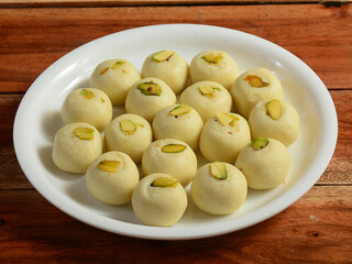 Malai peda a sweet dish from india made from milk and khoya means milk solid or mava. served over a...