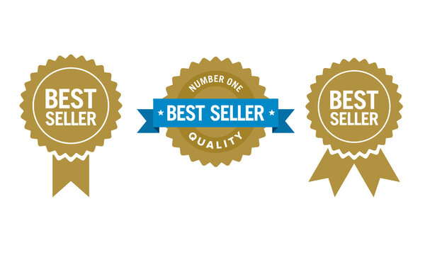 Flat vector illustration of a best seller sign label. Perfect for  design element of the best products and bestseller retailer. Simple top seller badge icon set. 