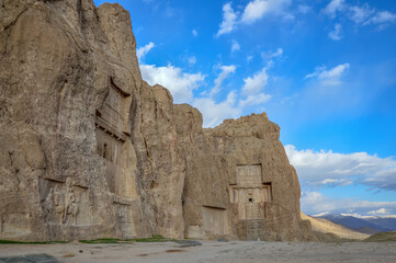 The tombs of Darius the Great and Xerxes the Great, famous rulers of the Achaemenid Empire in...