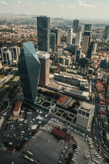 Fototapeta premium Aerial view of Kristal Kule Finansbank Headquarters and buildings in Istanbul, Turkey