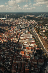 Obraz premium Aerial view of cityscape with cloudy sky at background, Istanbul, Turkey
