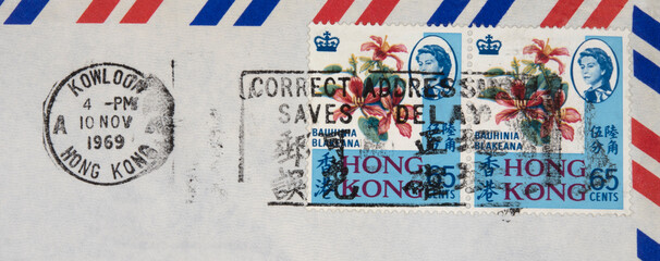 luftpost airmail air mail vintage retro alt old hong kong briefmarke stamp frankiert cancel...