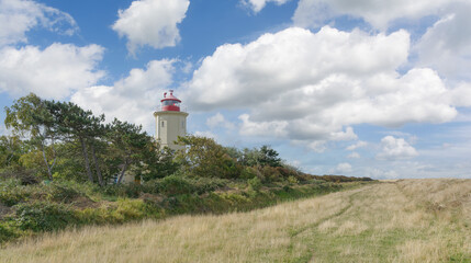 Fototapeta na wymiar Leuchtturm von Westermarkelsdorf,Insel Fehmarn,Ostsee,Schleswig-Holstein,Deutschland