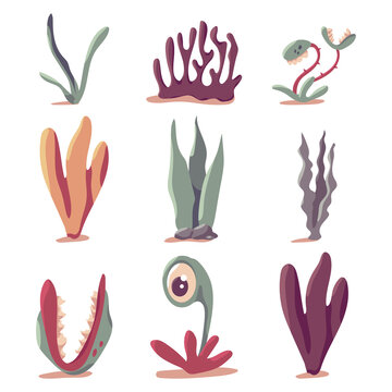 Prehistoric plants vector cartoon set isolated on a white background.