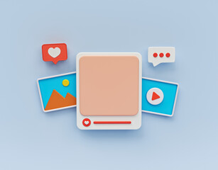 Social media post photo frame. minimal design for website. 3d rendering