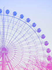 Abstract background, Ferris wheel with booths against the sky, space for text