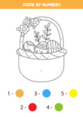 Color Easter basket by numbers. Spring worksheet.