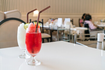 fresh watermelon smoothie glass  on table