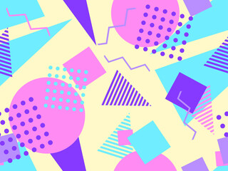 Memphis seamless pattern. Geometric elements memphis in the style of 80's. Trendy retro background for printing on paper, advertising materials and fabric. Vector illustration