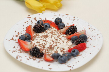 cake with berries and cream