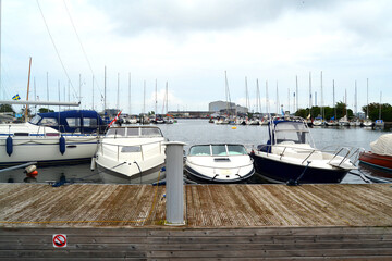 Wharf of ships in Copenhagen, Denmark.