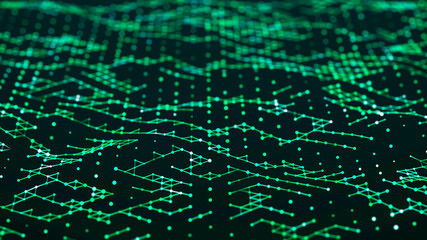 Abstract technology background. Big data digital code. Futuristic dots background. 3d rendering