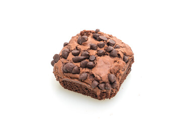 dark chocolate brownies topped by chocolate chips