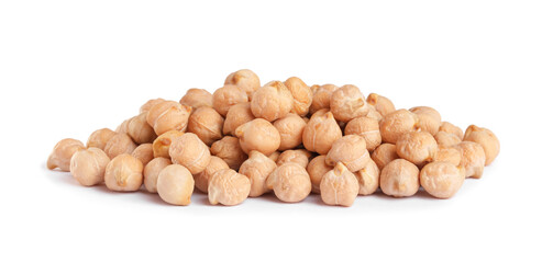 Pile of raw chickpeas on white background