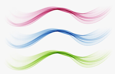 Abstract blue, pink and green waves set Wave flow