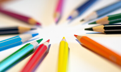 Colour pencils isolated on white background close up