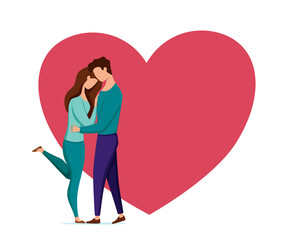 Couple in love vector illustration. Man and woman kissing, hugging, dating, embracing each other