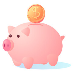 Vector icon illustration piggy bank with gold dollar coin