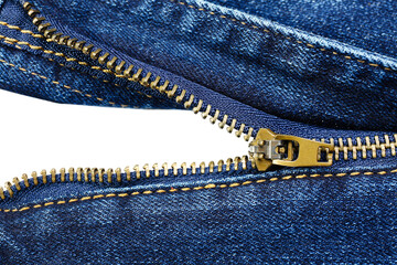 Blue jeans with zipper on white background, top view © New Africa