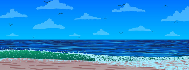 Vector illustration. Ocean coast. Sand beach.