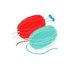 Isometric knitting set with isolated colourful icons and images of human hands with needles and clue vector illustration