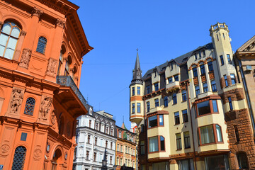Obraz premium Beautiful colorful buildings in the Old Town of Riga, Latvia, Baltic States