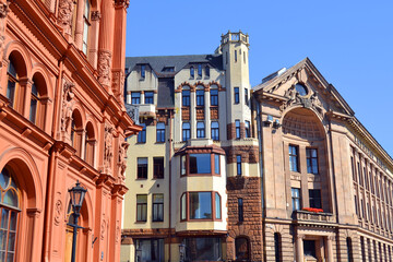 Fototapeta na wymiar Beautiful colorful buildings in the Old Town of Riga, Latvia, Baltic States