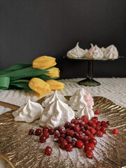 Homemade apple white marshmallows with cranberry on the gold plate  