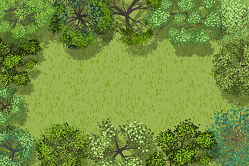 Vector illustration. Forest top view. Space for text. - 420427096