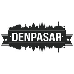 Denpasar Indonesia Bali Skyline Banner Vector Design Silhouette Art Stencil Illustration.