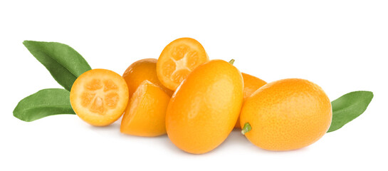 Fresh ripe kumquat fruits on white background