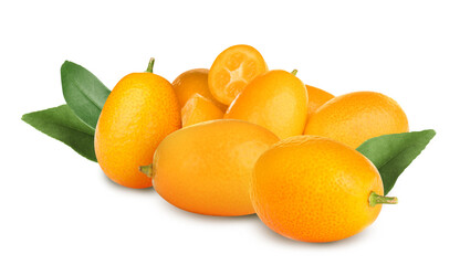 Fresh ripe kumquat fruits on white background