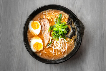 Bowl of mouth watering japanese ramen for single serving