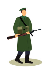 Guard Officer Soldier Military Man, Personnel Army Dressed in Camouflage Uniform.Soldier,Secret service agent,Combat,Serdeant,Capitan,Army Man, Guard House with Weapon.Flat Cartoon Vector illustration