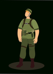 Guard Officer Soldier Military Man, Personnel Army Dressed in Camouflage Uniform.Soldier,Secret service agent,Combat,Serdeant,Capitan,Army Man, Guard House with Weapon.Flat Cartoon Vector illustration