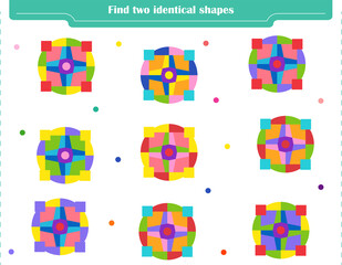  Logic game for children. Find two identical shapes. Development of attention, memory, thinking