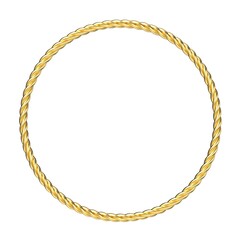 Golden circular rope. Pigtail. Metal rope. Golden wire rope or golden sling. Use for industrial or jewelry background. Hawser closeup on white background. 3D illustration.