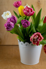 Bouquet of tulips. Flower delivery. Spring background . Tulip.